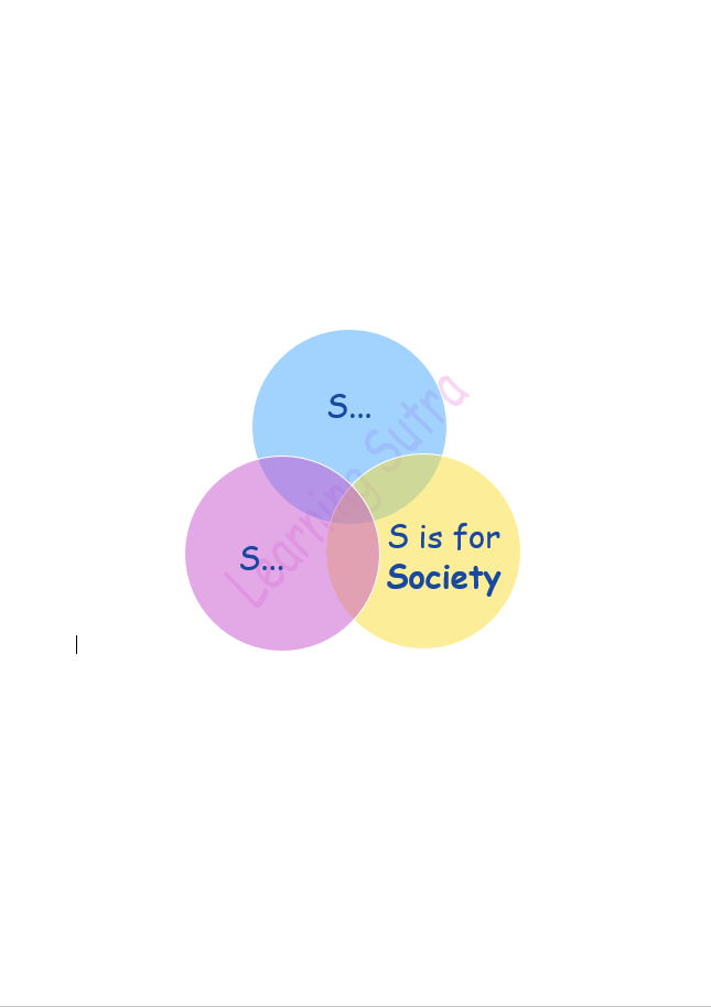 Graphic illustration of the 3 S Framework with 3 circles - one with the text 'S is for Society' and the remaining two circles with the letter S...